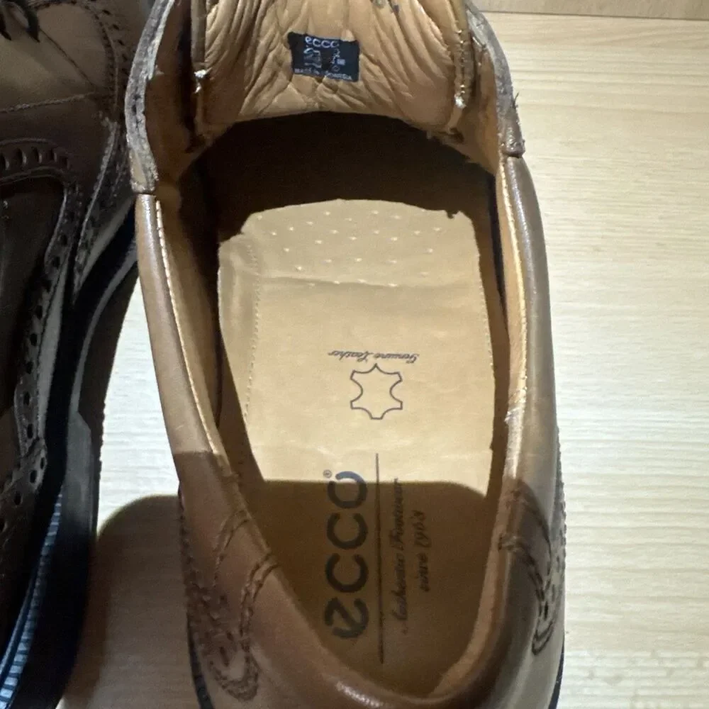 ECCO ST.1 Hybrid Lite Men's Cognac Brown Leather Brogue Oxford Shoes EU 46 US 12